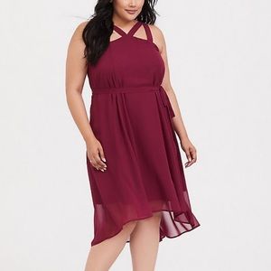 BURGUNDY RED CHIFFON STRAPPY HALTER HI-L